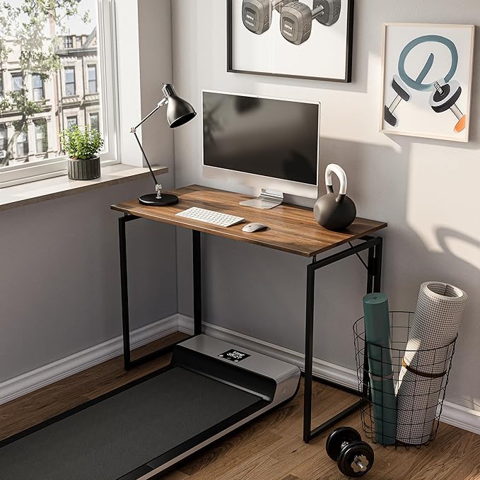 alawooder 31.5" Folding Desk: No Assembly, Wood Top for Small Spaces | Home office desk, holds 150 lbs, folds flat to 2.3 in, splash-proof wood top, sturdy metal frame