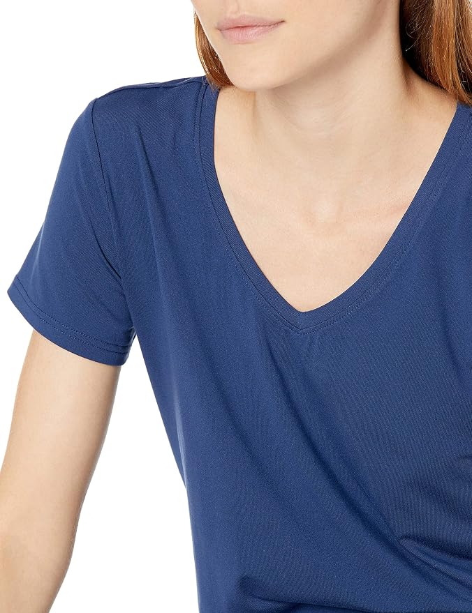 Amazon Essentials Women's Active Quick Dry Tech Stretch Short-Sleeve V-Neck T-Shirt (Available in Plus Size), Pack of 2