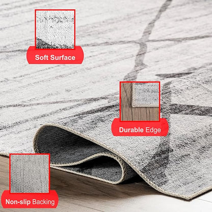 nuLOOM Trellis Stripes Machine Washable Ultra Thin Runner Rug, 2' 6" x 8', Light Grey