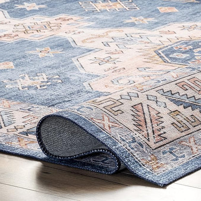 nuLOOM Norma Machine Washable Traditional Medallion Ultra Thin Runner Rug, 2' 6" x 8', Blue