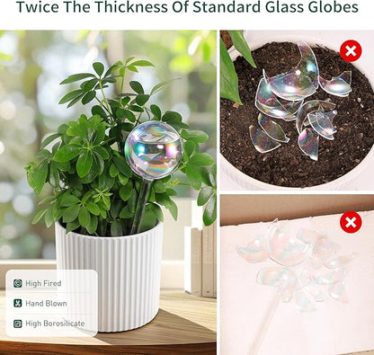 Extra-Thick Clear Glass Plant Watering Globes, Rainbow Gradient Self Watering Globes, Automatic Plant Waterer, Self Watering Planter Insert Spikes Devices for Everyday or Vacation Use, 2-Pack