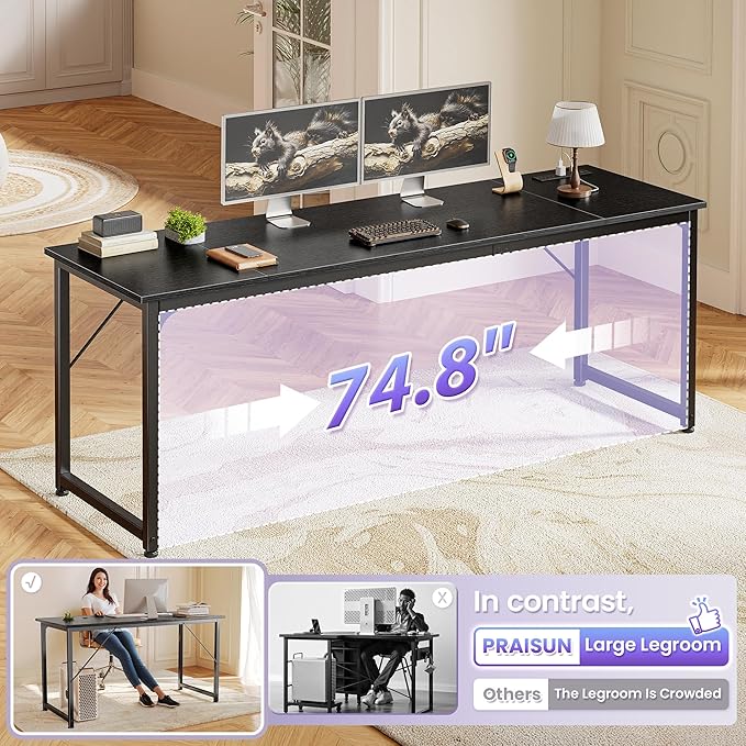 PRAISUN 80 X 24 Inch Computer Desk, Power Outlets, USB-C, Black | Office Desk with 4 AC Outlets, USB & USB-C, Sturdy Metal Frame, Spacious Desktop for Work, Writing, Study & Gaming
