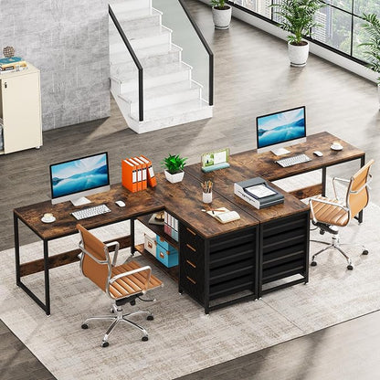 Tribesigns L Shaped Computer Desk with Storage Drawers, 59 inch Corner Desk with Shelves, Reversible L-Shaped Office Desk Study Writing Table Workstation for Home Office, Brown