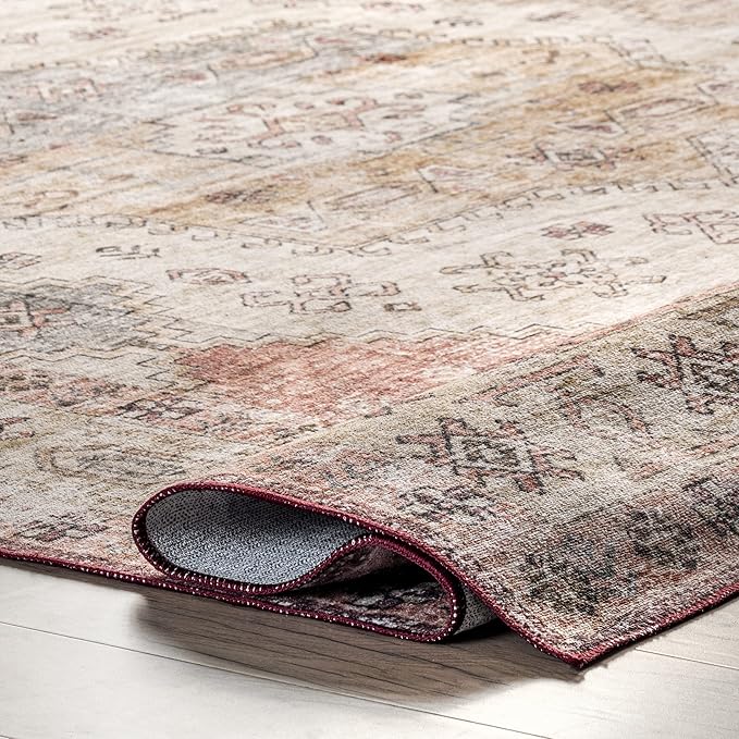 nuLOOM Emani Machine Washable Medallion Ultra Thin Area Rug, 5' x 8', Multi
