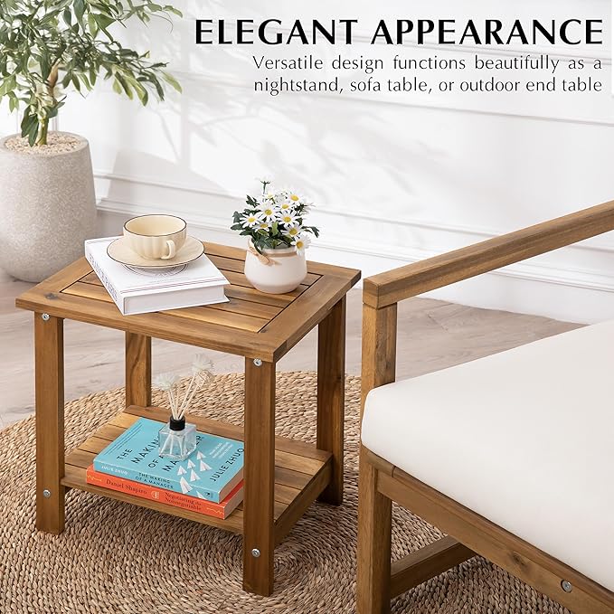 Double Adirondack Side Table, Weather-Resistant Rectangular End Table for Patio, Garden, Lawn, and Living Room. Ideal as a Stylish Indoor and Outdoor Side Table Companion, Natural