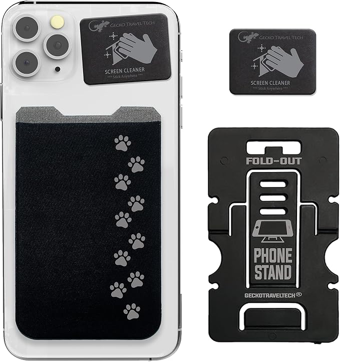 Phone Wallet - Adhesive Card Holder - Cell Phone Pouch - Stick on Lycra Pocket by Gecko - Carry Credit Cards and Cash