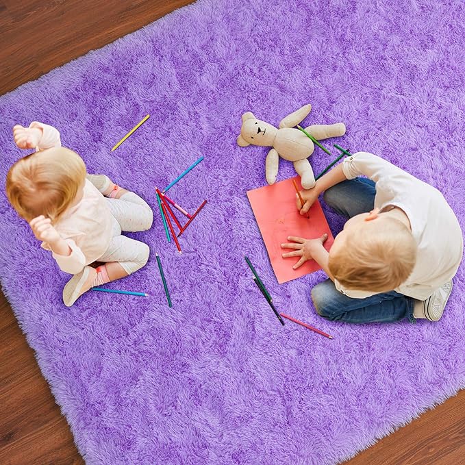 Softlife Ultra Soft Fluffy Area Rugs for Bedroom, Girls and Boys Room Kids Room Nursery Rug, 3 x 5 Feet Shaggy Fur Indoor Plush Modern Floor Carpet for Living Room Christmas Decor, Purple