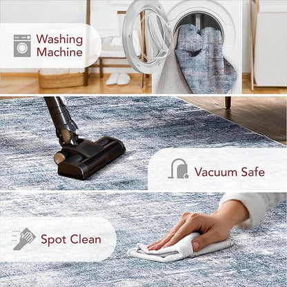 nuLOOM Katia Modern Abstract Machine Washable Ultra Thin Area Rug, 6x9, Blue