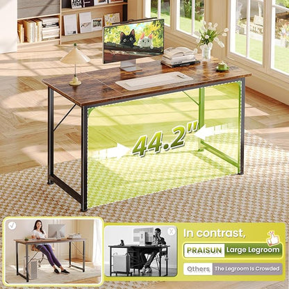 PRAISUN 47 Inch Computer Desk, Home Office Desk with Spacious Desktop, Rustic Brown