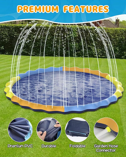Instraella Splash Pad for Kids and Dogs, 124in Non-Slip Sprinkler Mat 0.5mm Thickened Durable and Foldable Large Pool Summer Fun Outdoor Toys for Dogs and Toddlers Age