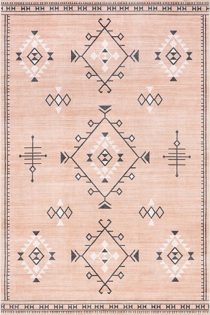 nuLOOM Evalyn Southwestern Machine Washable Ultra Thin Accent Rug, 3' x 5', Pink