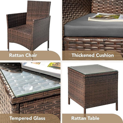 Devoko Patio Porch Furniture Sets 3 Pieces PE Rattan Wicker Chairs with Table Outdoor Garden Furniture Sets (Brown/Grey)