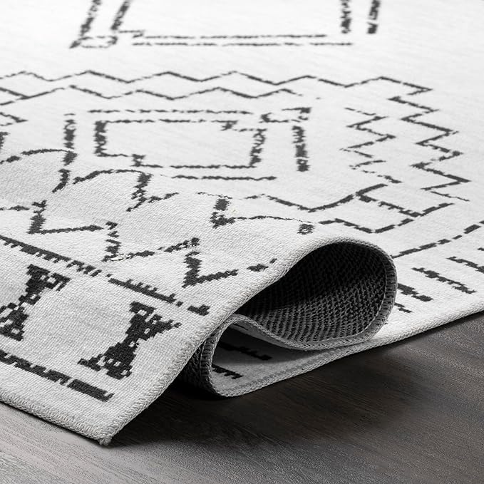 nuLOOM Noa Machine Washable Tribal Moroccan Accent Rug, 3' x 5', Ivory, Rectangular, 0.1" Thick