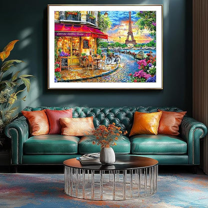 Paris Street 500 Piece Jigsaw Puzzle for Adults & Seniors, Eiffel Tower Cafe Scene Sunset, Romantic Parisian Landscape Travel Art, Family Puzzle with Letters on Back(23" x 15")