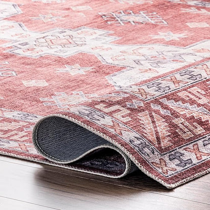 nuLOOM Norma Machine Washable Traditional Medallion Ultra Thin Area Rug, 3' x 5', Rust