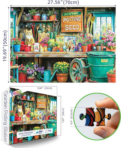 Puzzles for Adults 1000 Pieces, Garden Potting Station - Garden Shed Jigsaw Puzzle for Family Fun Decoration, Gifts, Party Game, Finished Size 27.5" x 19.7"