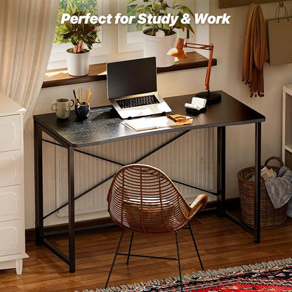 Huuger Folding Desk for Small Spaces, 31.5 Inch Foldable Computer Table, Easy Assembly, for Home Office, Study, Bedroom, Dorm, Space Saving, Small Writing Work Office Computer Desk, Black