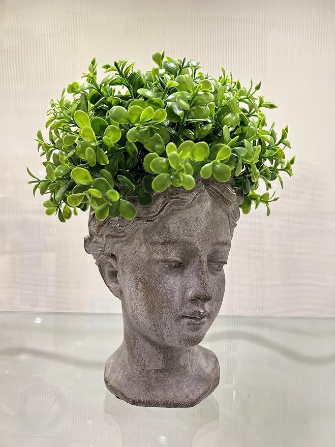 Abbott Collection Aphrodite Head Planter – Large Indoor and Outdoor Planter Pots - Whimsical Woman Statue Head Planter for Flowers and Succulents (Grey/Gold, 10" Tall, 4.5" Opening)