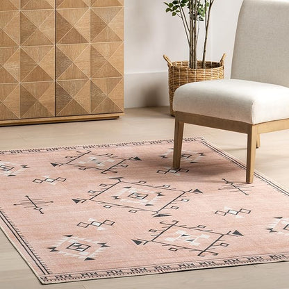 nuLOOM Evalyn Southwestern Machine Washable Ultra Thin Accent Rug, 3' x 5', Pink