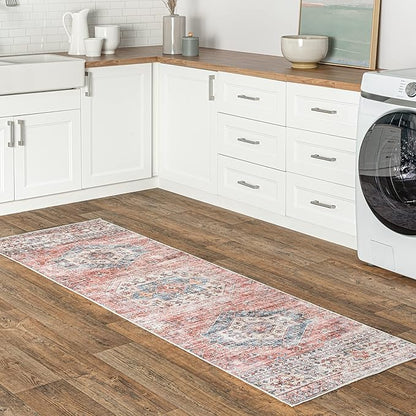 nuLOOM Desna Machine Washable Faded Vintage Ultra Thin Runner Rug, 2' 6" x 10', Peach