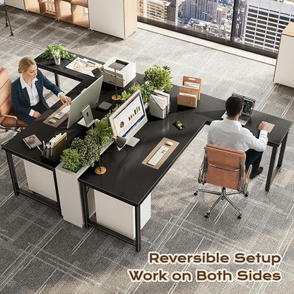 Huuger 63 Inch L Shaped Desk with 0.95 Inch Thicker Desktop, Reversible Computer, Larger Corner Office Gaming Desk, Robust Metal Frame, for Home Office, Study, Black