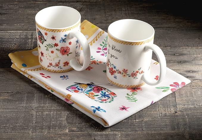 Maison d' Hermine Coffee Mug with Handles Tea Cups (12 Ounce, Pack of 2) | Fine Bone China Coffee Mugs for Hot Beverages Cappuccino Latte Home Restaurant Hotel Spring Summer -Happy Florals - Sweety