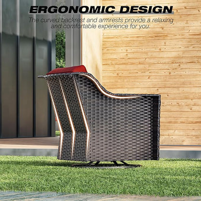 Joyside Wicker Patio Furniture Sets, 5 Pieces Upgraded Large Size Outdoor Furniture with Patio Dining Chair,Two 3-Seat Sofa, Fire Table,Thick Cushions, Wide Armrest, Red