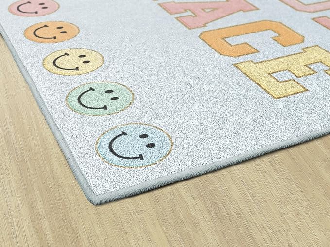 Flagship Carpets Schoolgirl Style This is Our Happy Place on Blue Educational Area Rug for Kids Room Seating Décor, Children's Classroom, Play Carpet for Teaching and Playroom, 5' x 7'6"