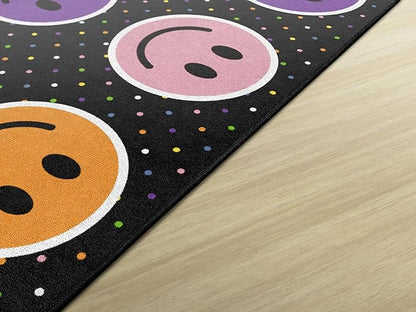 Flagship Carpets Smiley Seating (Seats 24) Classroom Area Rug or Educational Learning Mat, Kids Room or Playroom Carpet, 7'6" x 12', Black/Multi