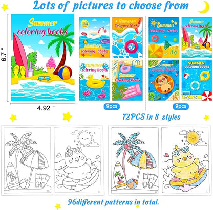 90shine 72PCS Summer Coloring Books for Kids in Bulk Ages 4-8, End of The Year Gifts from Teacher for Students Beach Pool Birthday Party Favors