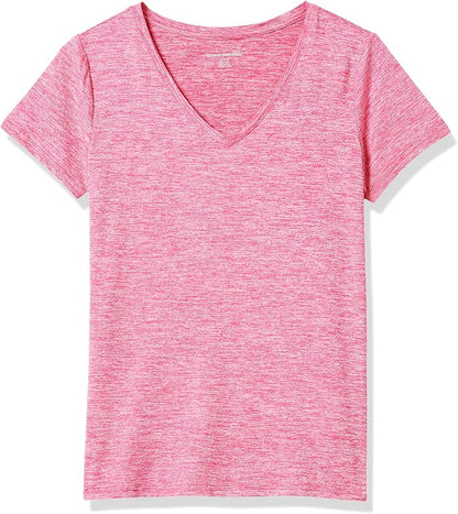 Amazon Essentials Women's Active Quick Dry Tech Stretch Short-Sleeve V-Neck T-Shirt (Available in Plus Size), Pack of 2