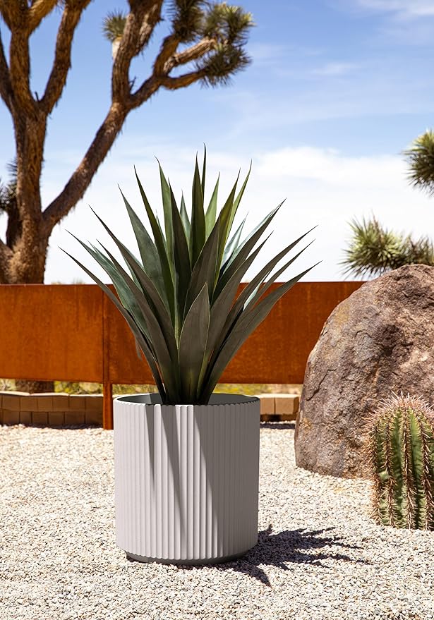Veradek Demi Series Round Planter for Porch, Patio, Backyard | Durable Plastic-Concrete Material | Modern Décor for Tall Plants, Flowers