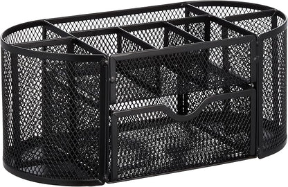 Amazon Basics Mesh Desk Organizer with Pen Holder, Pullout Drawer and Office Caddy Storage, 9.25" x 4.53" x 3.94", Black