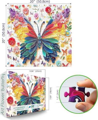500 Piece Puzzle for Adult, Colorful Butterfly Paper Art Flower Butterfly Jigsaw Puzzles Challenging for Family Fun Party Game Gifts Decoration (20 x 20 Inch)