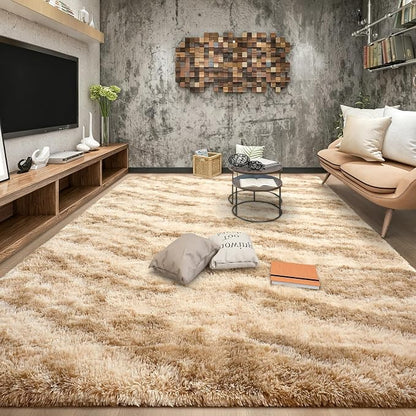 Tepook Fluffy Large Rugs for Living Room, Area Rug 6x9 Soft Carpet for Bedroom, Modern Shaggy Rug for Kids Boys Girls, Plush Indoor Nursery Home Decor Rug with Non-Slip Bottom, Beige Brown