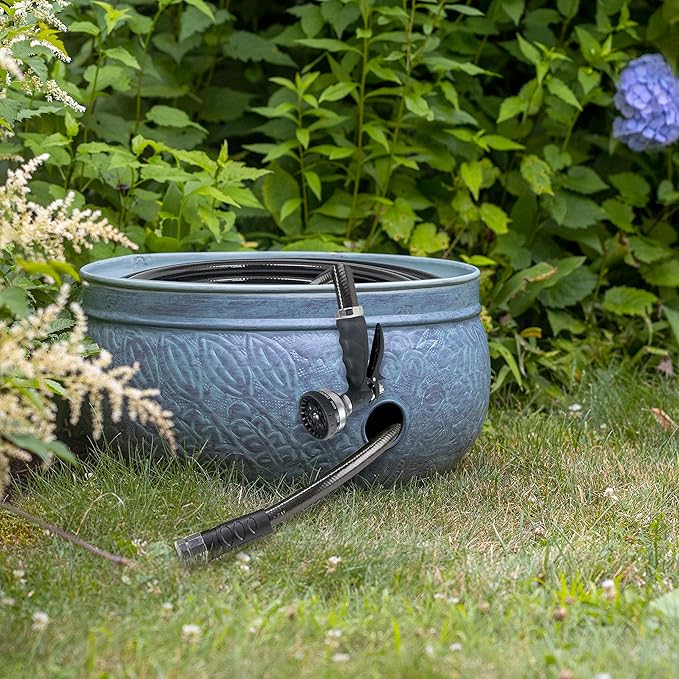 Good Directions 457 Key West Garden Hose Holder Pot, Large Capacity, Blue Verde Finish