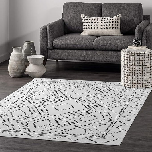 nuLOOM Mila Machine Washable Diamond Trellis Ultra Thin Area Rug, 4' x 6', Ivory