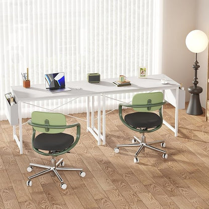 OLIXIS Computer Desk, 44 Inch Gaming Desks for Home Office Small Spaces | Writing Study Craft Work Table, Computer Workstation for Bedroom with Storage Bag, All White