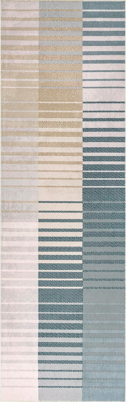 nuLOOM Lennie Modern Multi Striped Machine Washable Ultra Thin Runner Rug, 2' 6" x 8', Beige