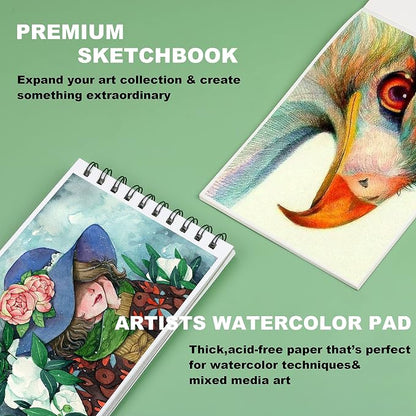 KALOUR 76 Drawing Sketching Kit Set - Pro Art Supplies with Sketchbook & Watercolor Paper - Include Tutorial,Pastel,Watercolor,Sketch,Colored,Metallic,Charcoal Pencils - for Artists Beginners Adults