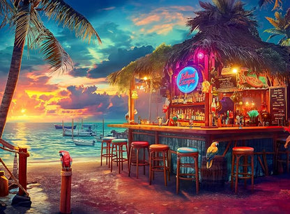 1000 Piece Jigsaw Puzzle for Adults - Beach Bar at Sunset - Challenging Puzzle Perfect for Game Nights - 1000 Piece Puzzle for Adults. 20x27 inches(Island Escape)