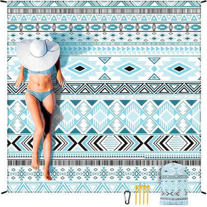 WIWIGO Beach Blanket Waterproof Sandproof Beach Mat 79" X 83"/10'x9'for 2-8 Adults Quick Drying Outdoor Picnic Mat Beach Accessories for Travel, Camping, Hiking