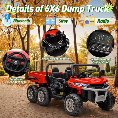 24V Ride on Dump Truck, XL 2 Seater Ride on Cars with Remote Control, 4x200W Powerful Motors, 6-Wheel Suspensions, Electric Dump Bed, Shovel, Kids UTV for Boy Girl
