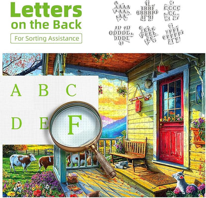 Puzzles for Adults 1000 Pieces, Country Life - Autumn Porch with Animals Puzzles for Adults, Mountain Scene Jigsaw Puzzle 1000 Pieces, Gift for Adult Jigsaw Puzzles Lovers, 27.5 x 19.7 inch