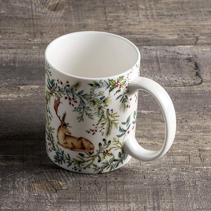 Maison d' Hermine Coffee Mug with Handles Tea Cups (15 Ounce, Pack of 1) | Fine Bone China Coffee Mugs for Hot Beverages Cappuccino Latte Home Restaurant Hotel Spring Summer -Holly Time - Cerf