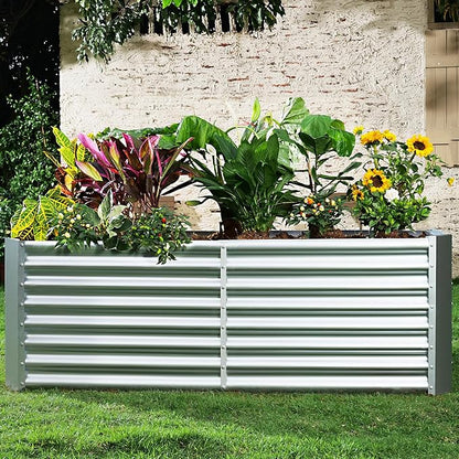 Land Guard 6×3×2 ft Galvanized Metal Raised Garden Bed, 2FT Deep Root Elevated Planter Box Steel Large Vegetable Flower Bed Kit（Silver）