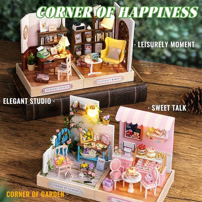 Kisoy Dollhouse Miniature with Furniture Kit, DIY 3D Wooden DIY House Kit with Dust Cover,Handmade Tiny House Toys for Teens Adults Gift(Corner of Garden)