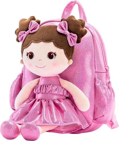 Lazada Toddler Backpack - Baby Girl Gifts Curly Fingerprints Plush Doll Dress Backpack - Fashion Girls Curly Rolled Fingerprints Series - Peach 11 Inches