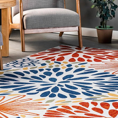 nuLOOM McEwen Bohemian Floral Machine Washable Ultra Thin Area Rug, 5' x 8', Multi