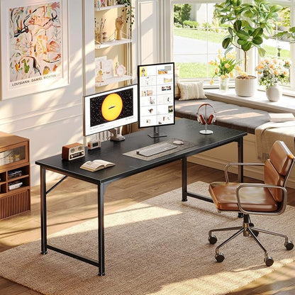 PRAISUN 55 Inch Computer Desk, Home Office Desk with Spacious Desktop, Black